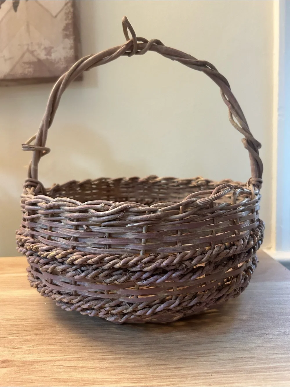 Vintage Woven Handled Basket in Dusty Mauve